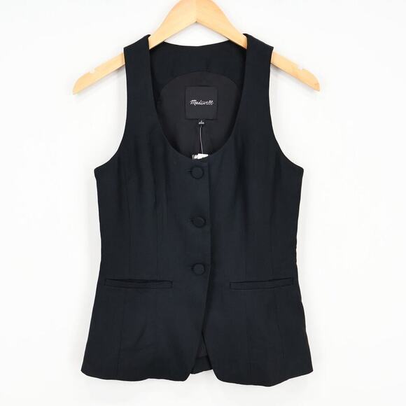 Madewell Scoopneck Cutaway Vest Drapey Twill True Black Size 0 NWT - Picture 2 of 8